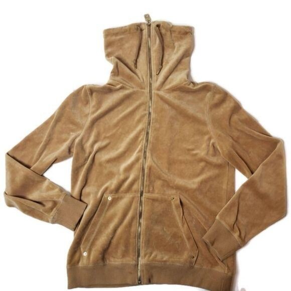 Michael Kors Camel Velour Full Zip Tracksuit Jacket Luxe Loungewear medium - Picture 9 of 10